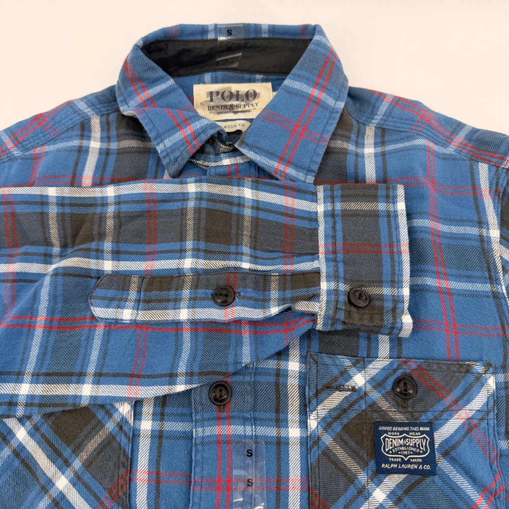 Polo Ralph Lauren Shirt Mens Small Blue Plaid Flannel Workshirt Denim & Supply
